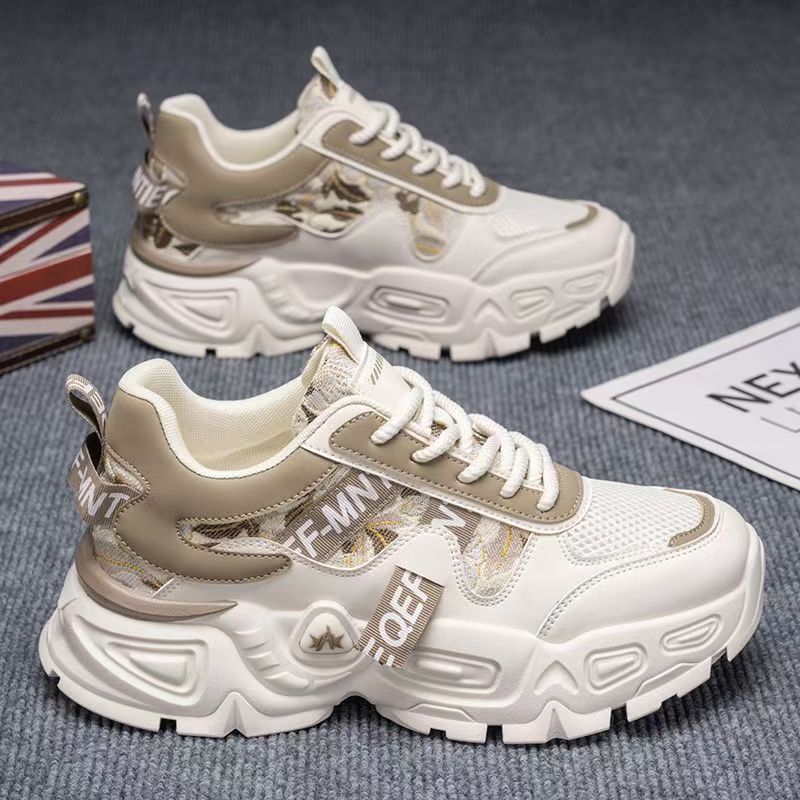 Men's shoes 2025 new winter mesh breathable hot-selling youth sports casual chunky sole trendy soft sole dad shoes