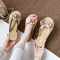 Sweet and stylish women's summer sandals, new color-blocked floral flip-flops, flat, non-slip beach sandals for women