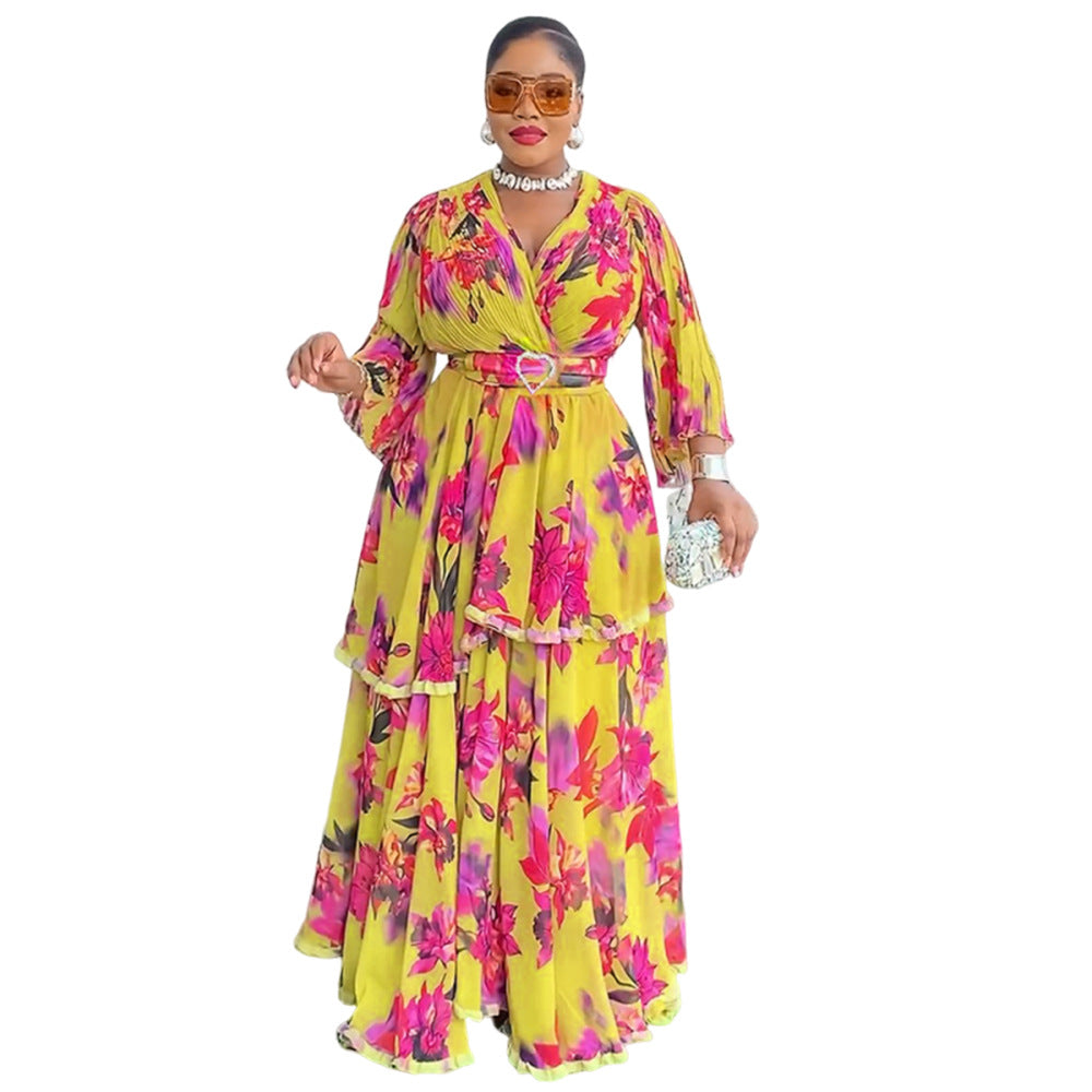 new arrival: fresh & sweet plus size dress - african women's ruffle print maxi dress