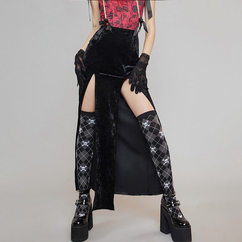 fall/winter new arrivals: export-quality european & american streetwear - rock 'n' roll sexy slit midi skirt for halloween
