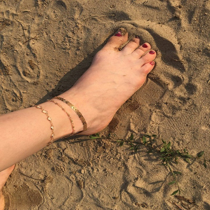Wish european and american summer hot selling beach multi-layer zircon leaf figure eight pearl anklet sun moon star pattern jewelry