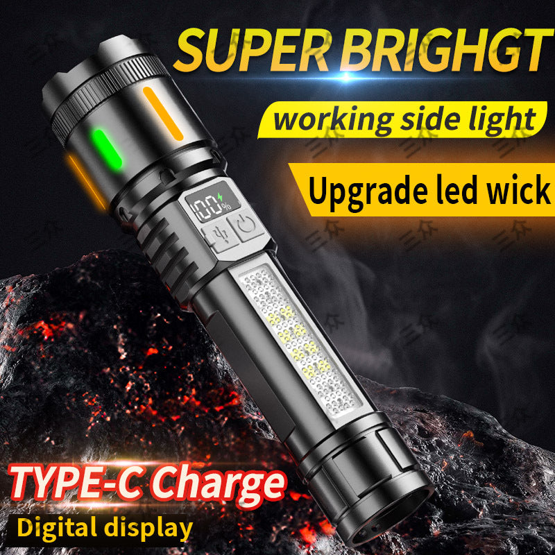 Cross-border new household charging telescopic zoom white laser mini flashlight cob red and blue warning outdoor flashlight