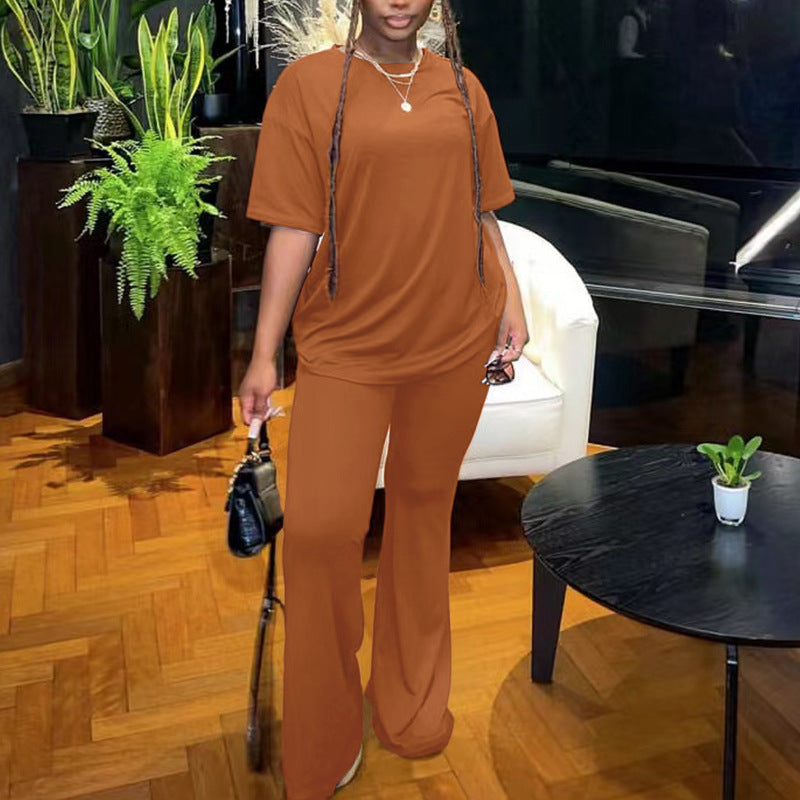 Fashionsuit women's cross-border loose t-shirt longloose pants elegantwork clothingtwo-piece set women's two piece set