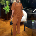 Fashionsuit women's cross-border loose t-shirt longloose pants elegantwork clothingtwo-piece set women's two piece set