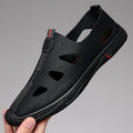 2025 new summer men's soft leather shoes, men's soft sole casual shoes, comfortable breathable perforated leather sandals for men