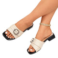 foreign trade large size square heel slippers for women 2026 new style square head belt buckle one-line beach low heel sandals