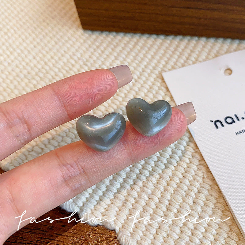 Japanese and korean fresh sweet jelly color stereo heart earrings women's fashion design elegantstylish cat's eye earrings