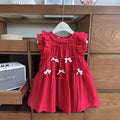 Girls' bowknot flutter sleeve dress - new summer style, sleeveless beach sundress with lace trim for little girls