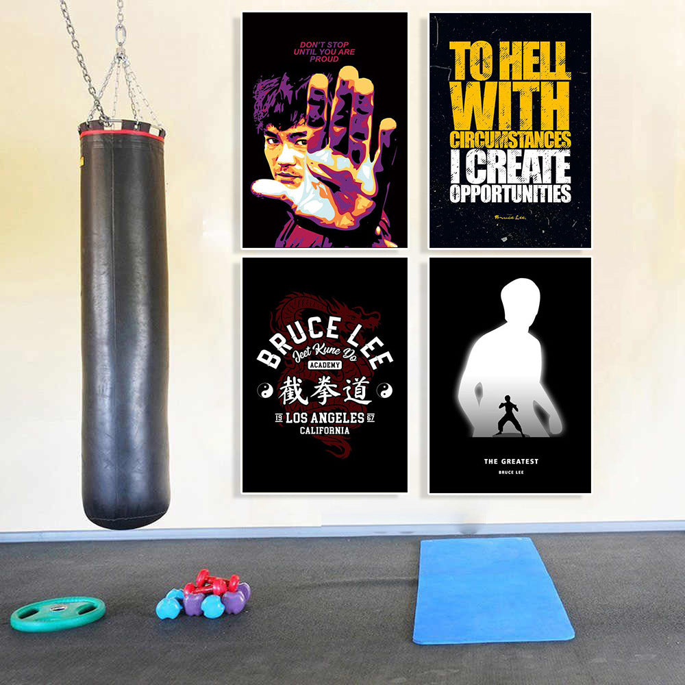 Bruce Lee poster decorative painting martial arts boxing gym taekwondo sanda inspirational gym hanging painting bedroom study mural
