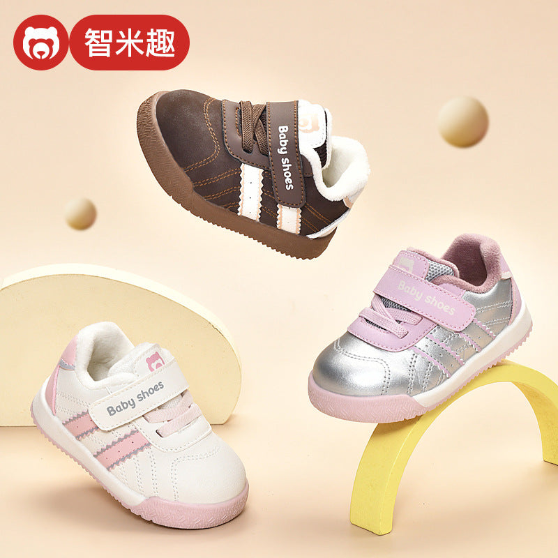 Toddler shoes for baby boys 0-1-3 years old, autumn/winter infant and toddler shoes, girls' shoes, soft sole functional fleece-lined thickened cotton shoes