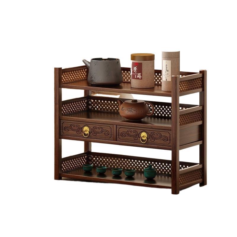 Solid wood storage rack small table antique rack tea set purple clay pot storage rack office desk tea table storage desktop