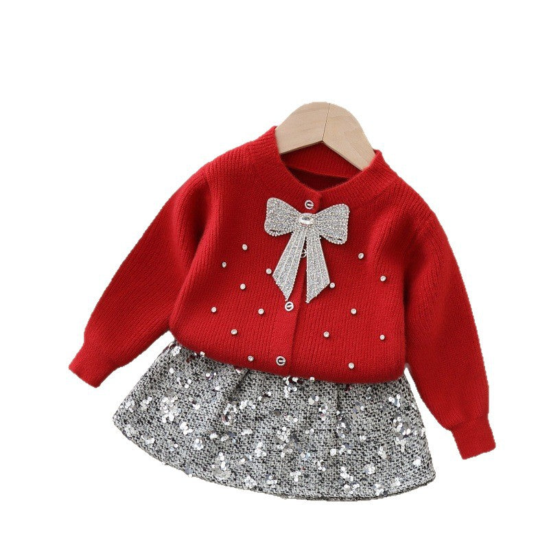 Girlsweater small fragrant style hot diamond bowsknittingcardigangirlnew arrival soft and waxy fall and wintereasiest for matchknittingsuit