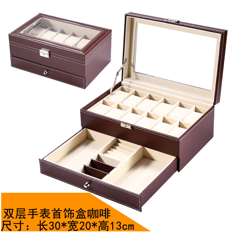 New double-layer 20-digit watch box with sunroof watch jewelry storage box bracelet box large-capacity watch collection box