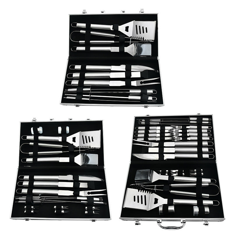 Cross-border Stainless Steel Family Outdoor Combination Grill Set Aluminum Box BBQ Tools Kit BBQ Shovel