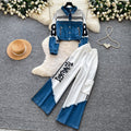 Vintage patchwork denim slim-fit two-piece set - women's spring/autumn high-waisted, slimming, effortless, and stylish loose-fit outfit
