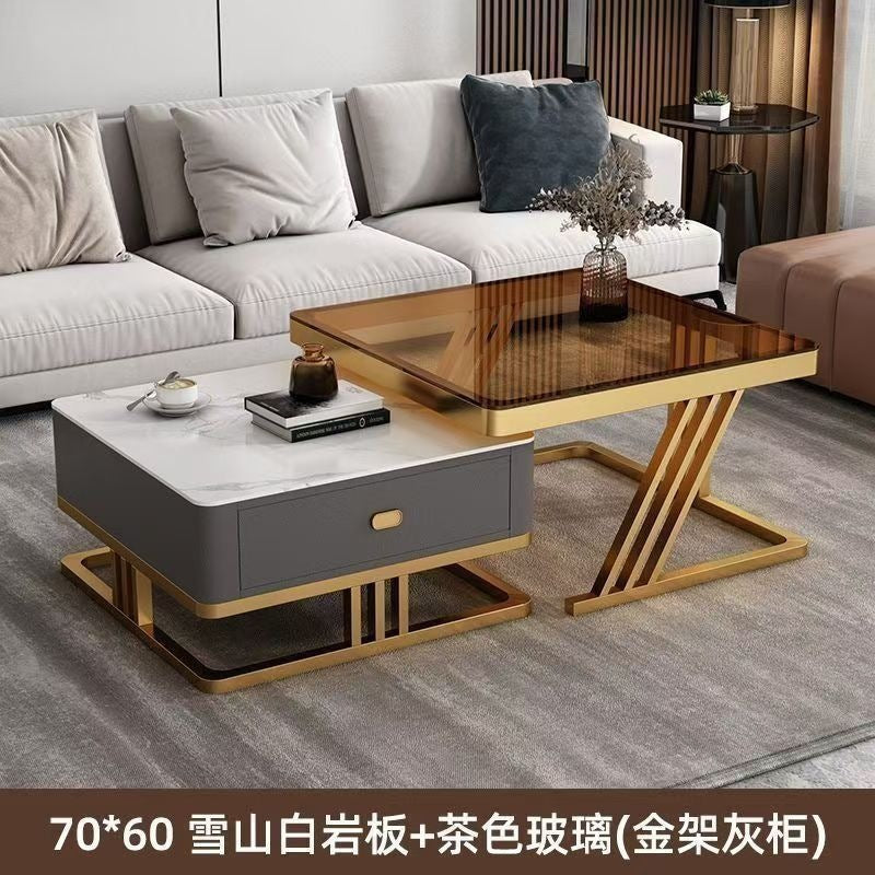 Modern minimalist extendable coffee table, luxury home rock slab coffee table, minimalist small apartment square modular coffee table