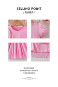 girls' dress - pink bubble sleeve, vertical stripe, floral waist design - stylish summer princess dress for girls
