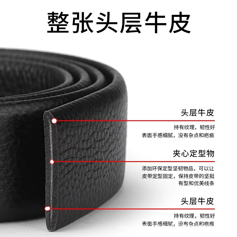 Belt without head genuine leather men automatic buckle pin buckle headless belt first layer pure cowhide buckleless trouser belt strip new arrival