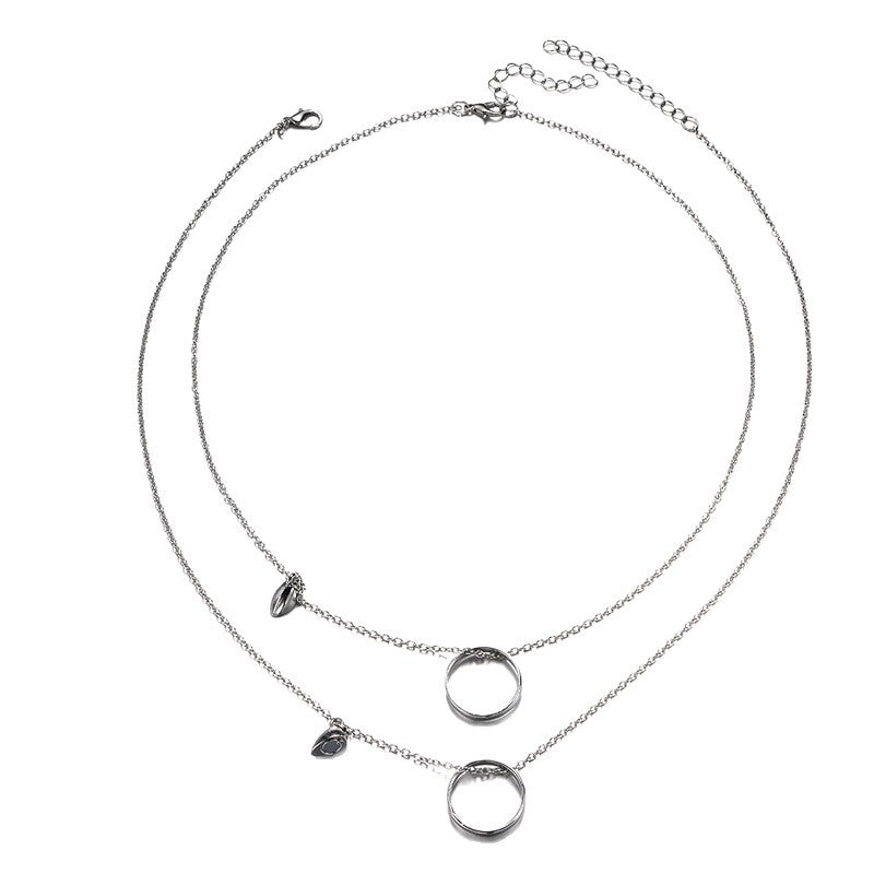 European and american cross-border minimalist double-layer irregular circle necklace, light luxury niche heart patchwork jewelry necklace, couple's style