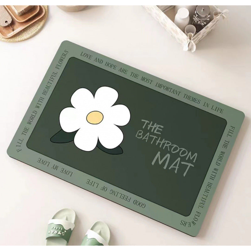 Daisy diatomaceous earth bath mat - absorbent, non-slip, quick-drying floor mat for home bathroom, toilet, and entryway