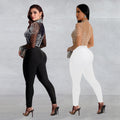C7137 cross-border   fashion women's sexy mesh rhinestone textured banquet jumpsuit