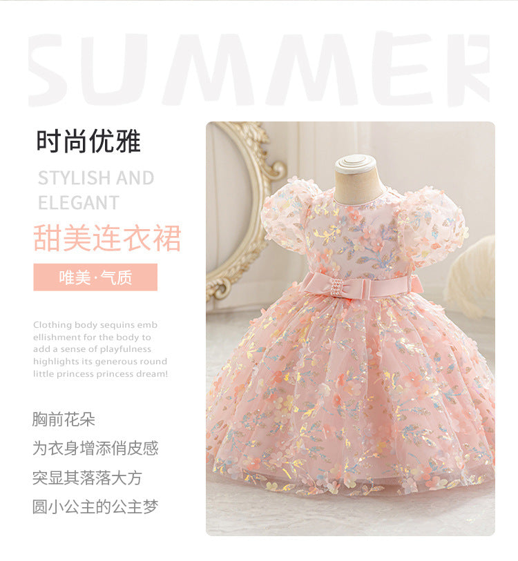 Baby birthday princess dress first birthday little girl butterfly embroidered mesh tutu dress children's formal wear in stock dropshipping