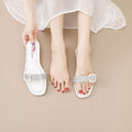 Women's flat slippers - clear straps with rhinestone square buckle, fashionable and versatile outdoor sandals, beach-ready french-style mules