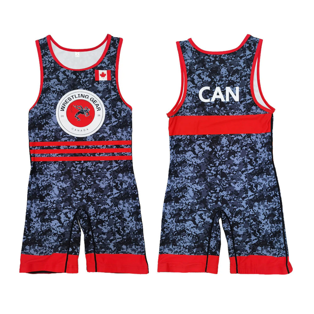 Sublimation full body print men's one-piece wrestling suit custom match weightlifting suit men's and women's free wrestling one-piece vest