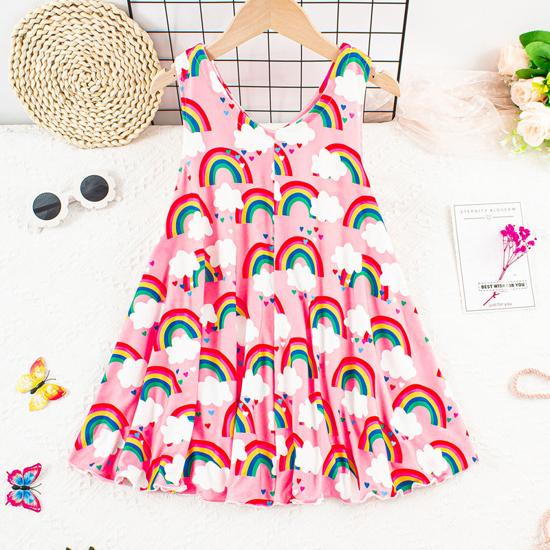 Ojitu girls' dress  new summer collection v-neck sleeveless dress - stylish girl's milk silk dress