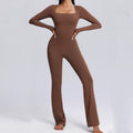 european and american new long-sleeve bodysuit yoga outfit - high-stretch, breathable dance & fitness activewear - women's flare leg bodysuit