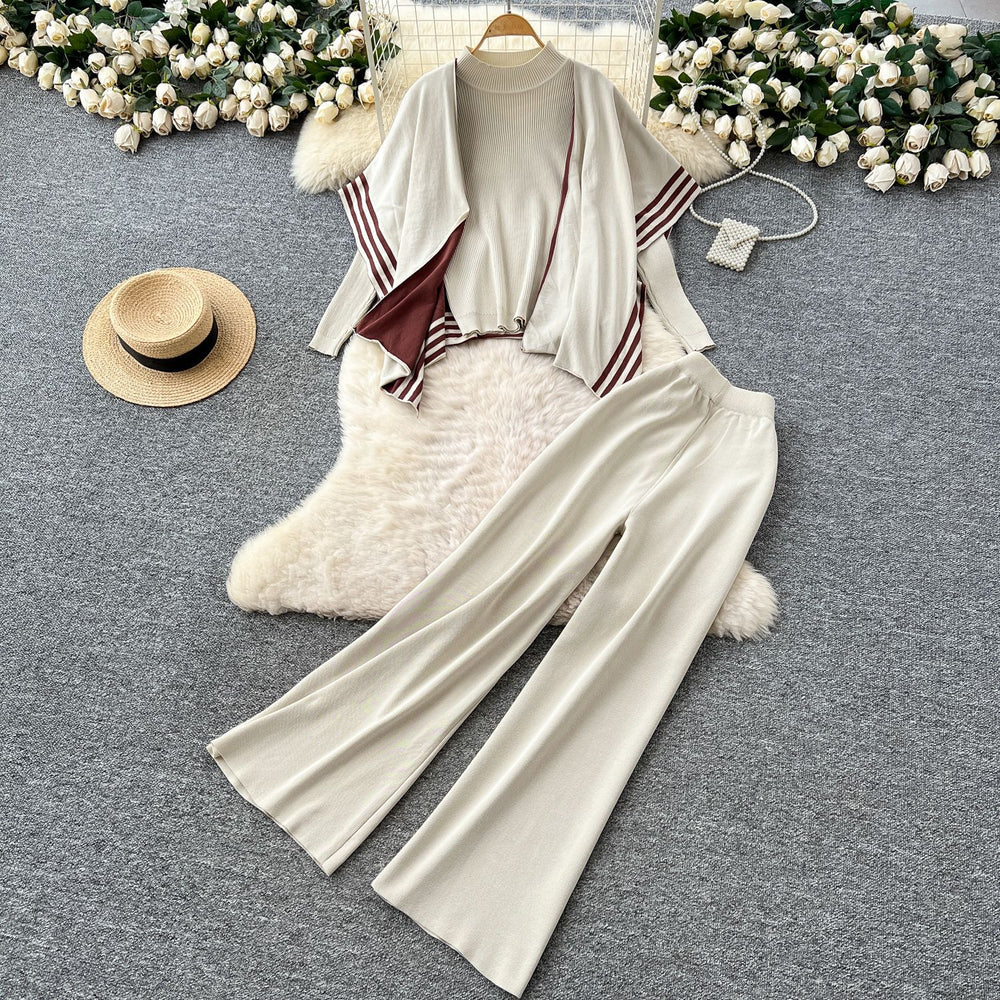 Relaxed and lazy style suit women's loose outer shawl scarf bottomlong sleevesknittingtopshigh waistsweater pants