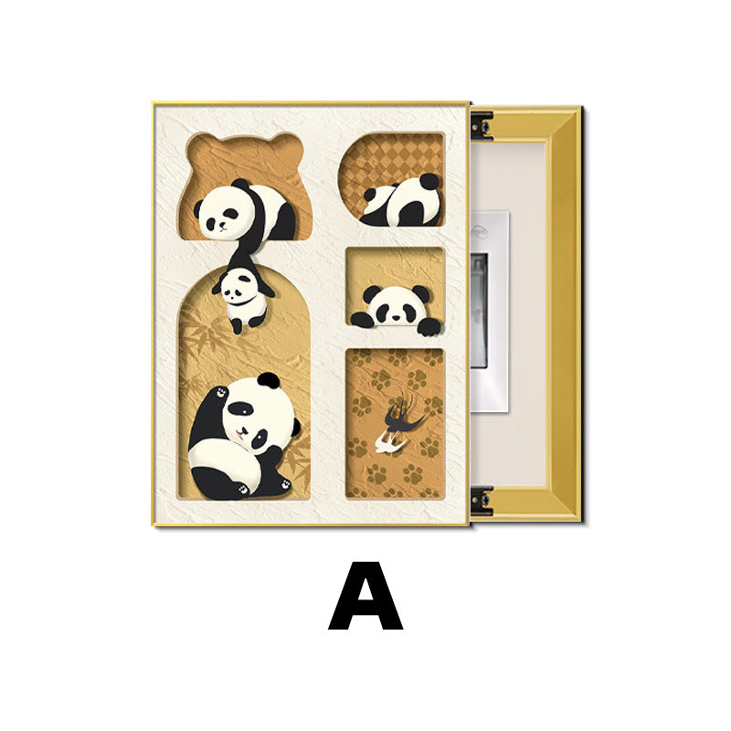 Healing Meter Box Decorative Painting Cream Wind Kitten Switch Box Switch Box Push-Pull Vertical Block Wall Painting