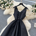 High-end women's summer evening gown: elegant v-neck slip dress with cinched waist, satin feel, slimming and figure-flattering maxi dress