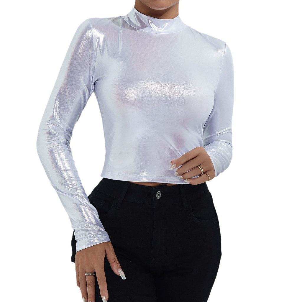 European and American   autumn new products Spice Girl slim and thin long-sleeved top solid color versatile semi-turtleneck T-shirt women