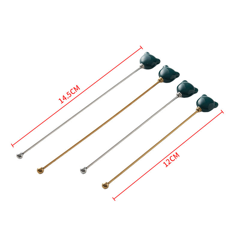 Candy-colored ceramic bear head stirring stick - anti-scald, high-style coffee stirrer & 304 stainless steel wine stirrer