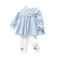 Kids' korean style spring/autumn outfit: girls' long-sleeved pure cotton blue top and pants set - new  collection for toddlers