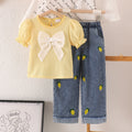 girl's suit yellow short-sleeved top + blue trousers