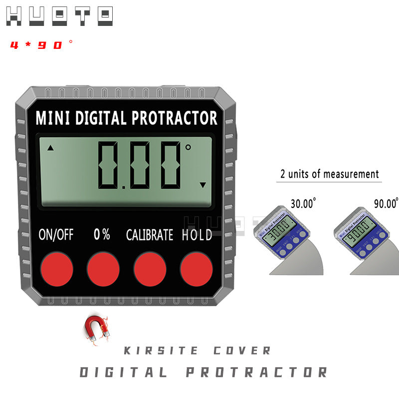HUOTO 4 * 90 Degree Inclination Meter Digital Display Inclination Box Inclination Meter Level Meter Slope Meter Zinc Alloy Housing