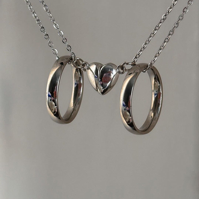 European and american cross-border minimalist double-layer irregular circle necklace, light luxury niche heart patchwork jewelry necklace, couple's style