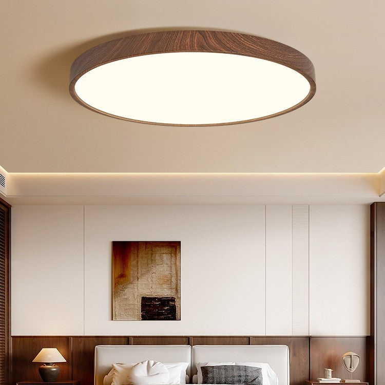 Ultra-thin Nordic round bedroom ceiling light New Chinese walnut pattern balcony study Modern simple aisle light