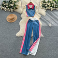 Age-reducing suit for women young lady style classy floral short-sleeved pleated tops + high waistcasualpants two-piece suit