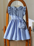 hot-selling  export: new trendy flared sleeve beaded bubble double-layer collar dress with matching bag two-piece set
