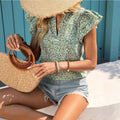 European and american export cross-border   summer new arrival: elegant and versatile floral short-sleeve top, women's round neck blouse