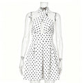 Sexy hot girl polka dot print dress - crisscross neck halter backless mini dress - petite-friendly, seriously stunning dress