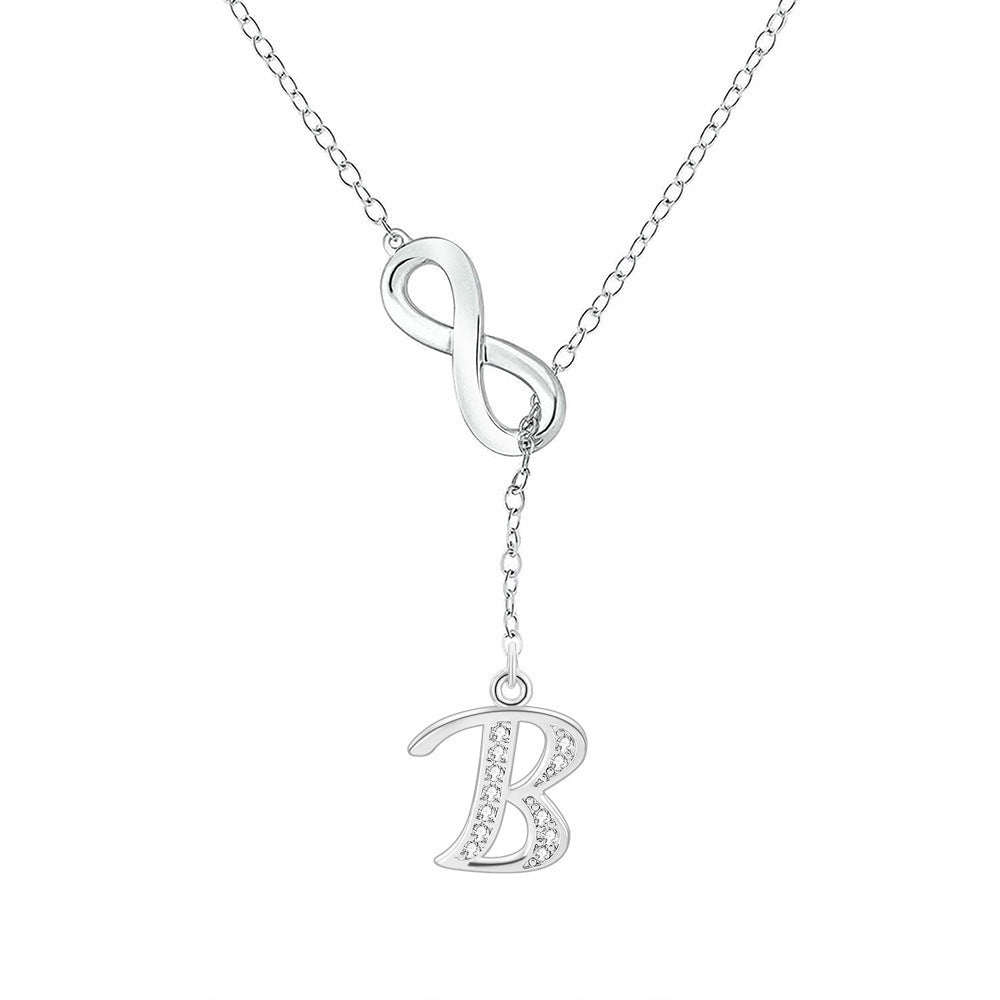 New arrival: lucky eight-character tassel necklace for women - copper 26-letter pendant with diamond accents, choker necklace