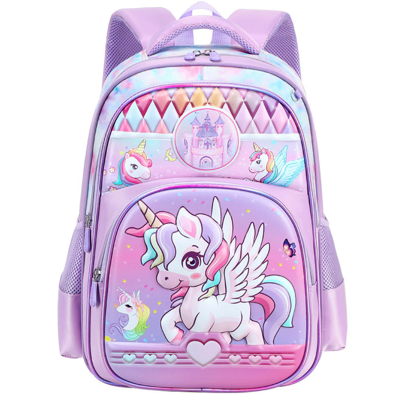 New unicorn trolley backpack set for elementary school students - cute cartoon design, three-piece set, large capacity, unisex