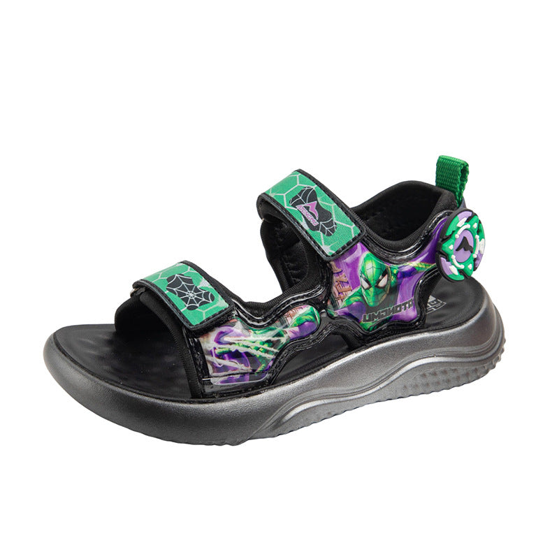 Summer new boys cartoon trend lights sports beach shoes small middle-aged children polyurethane sole casual soft-soled sandals