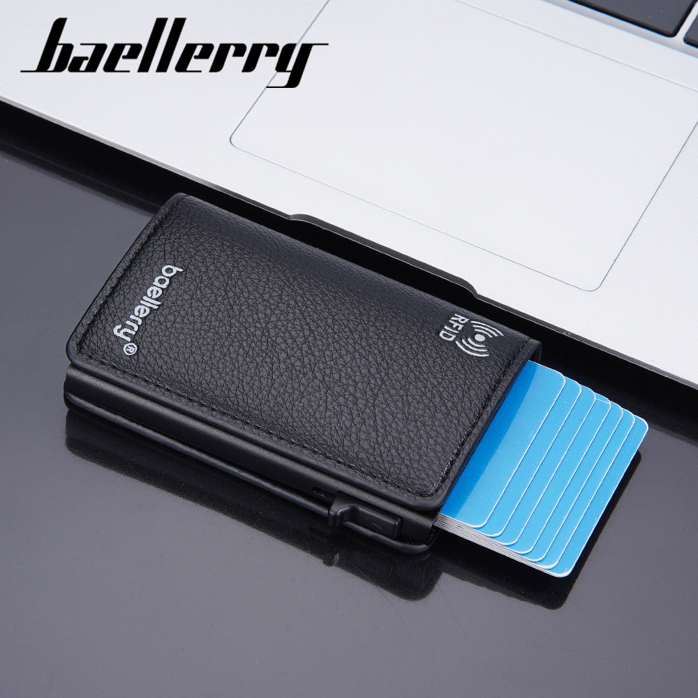 Baellerry new men's card bag  RFID anti-degaussing card clip side push card aluminum box credit card sleeve