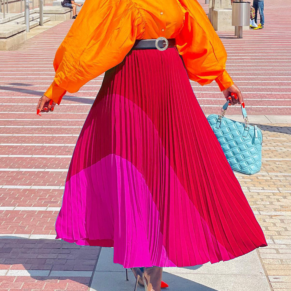 D436 independent station plus size women's clothing  autumn new arrivalfashion elastic pleated skirt plus sizeexport a-line skirt