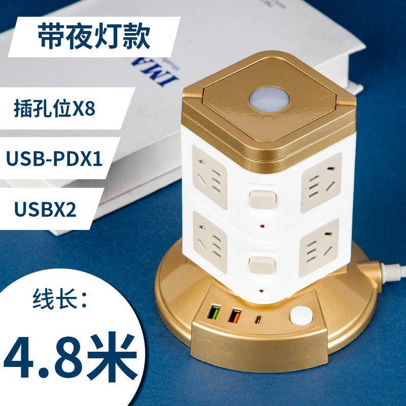 Multifunctional smart socket long line night light plug strip multi-hole plug-in board usb plug-in tower office vertical plug-in